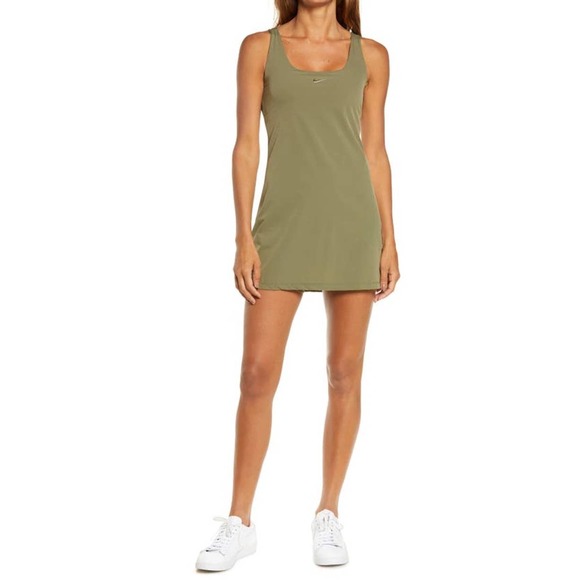 NIKE Women's Bliss Luxe Training Dress With Built-in Shorts In Green NWT - Picture 1 of 3